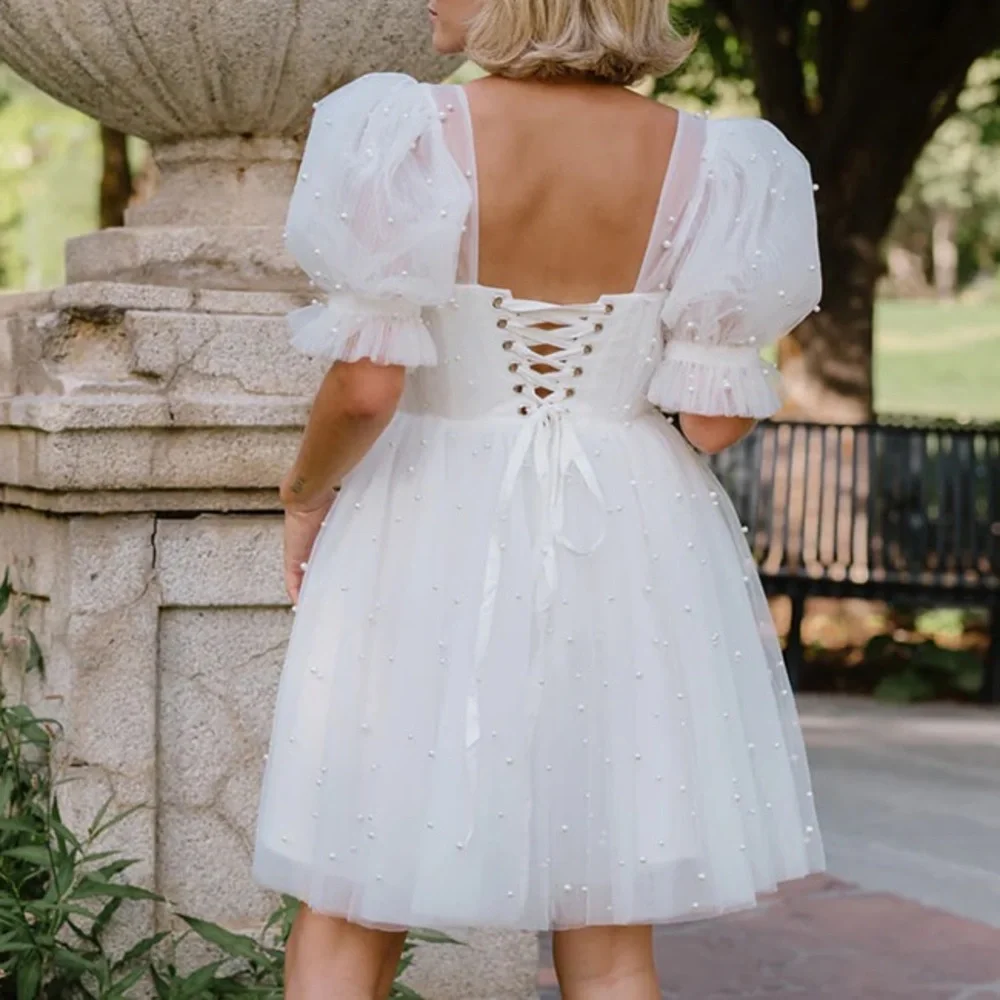 NWT WHITE PEARL DRESS: Ava Gowns Pearl Mini Dress - BRIDAL/ ENGAGEMENT DRESS - Picture 2 of 8